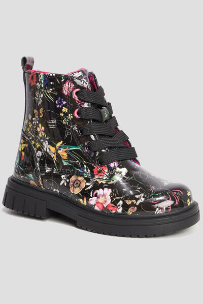 Bottines vernies print fleuri noir fille