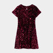 Robe trapèze à sequins manches courtes rose fushia fille