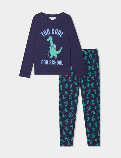 Ensemble pyjama pantalon 2 pièces coton bleu marine garçon