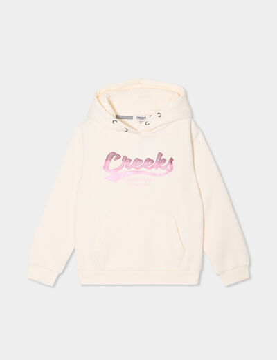Sweat &agrave; capuche hoodie &agrave; logo Creeks creme fille