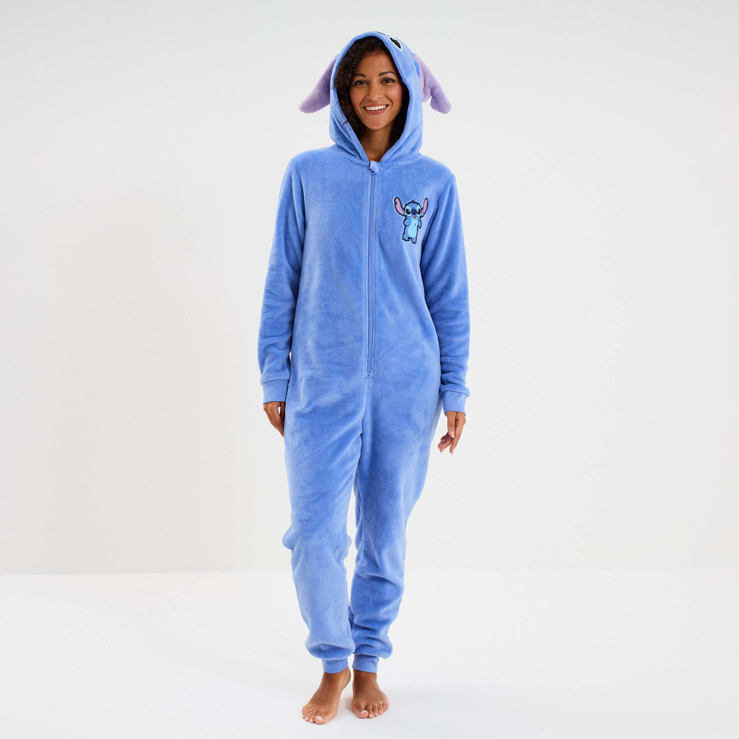 Combinaison pyjama effet velours Stitch bleu femme