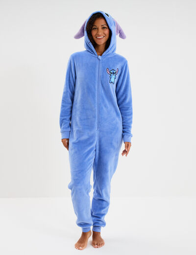Combinaison pyjama effet velours Stitch bleu femme