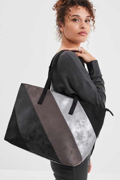 Sac shopper rectangulaire porté-épaule noir femme