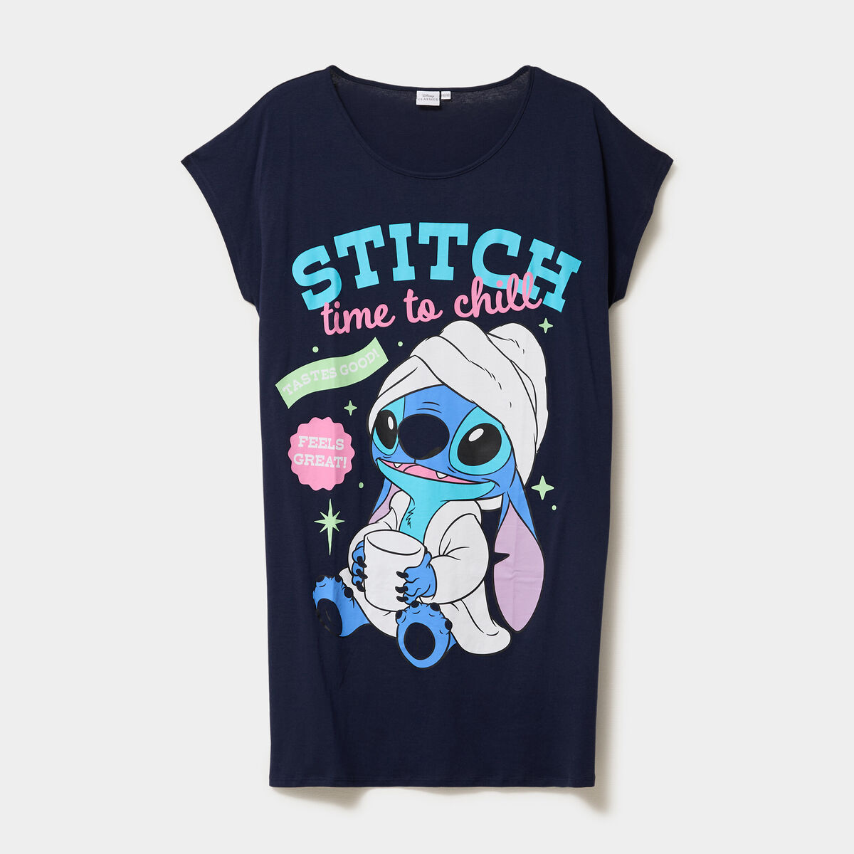 Chemise de nuit coton Stitch bleu marine femme grande taille