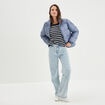 Doudoune col montant zippée bleu gris femme