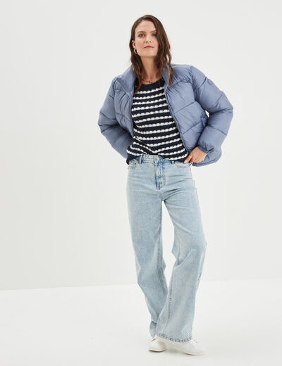 Doudoune col montant zippée bleu gris femme