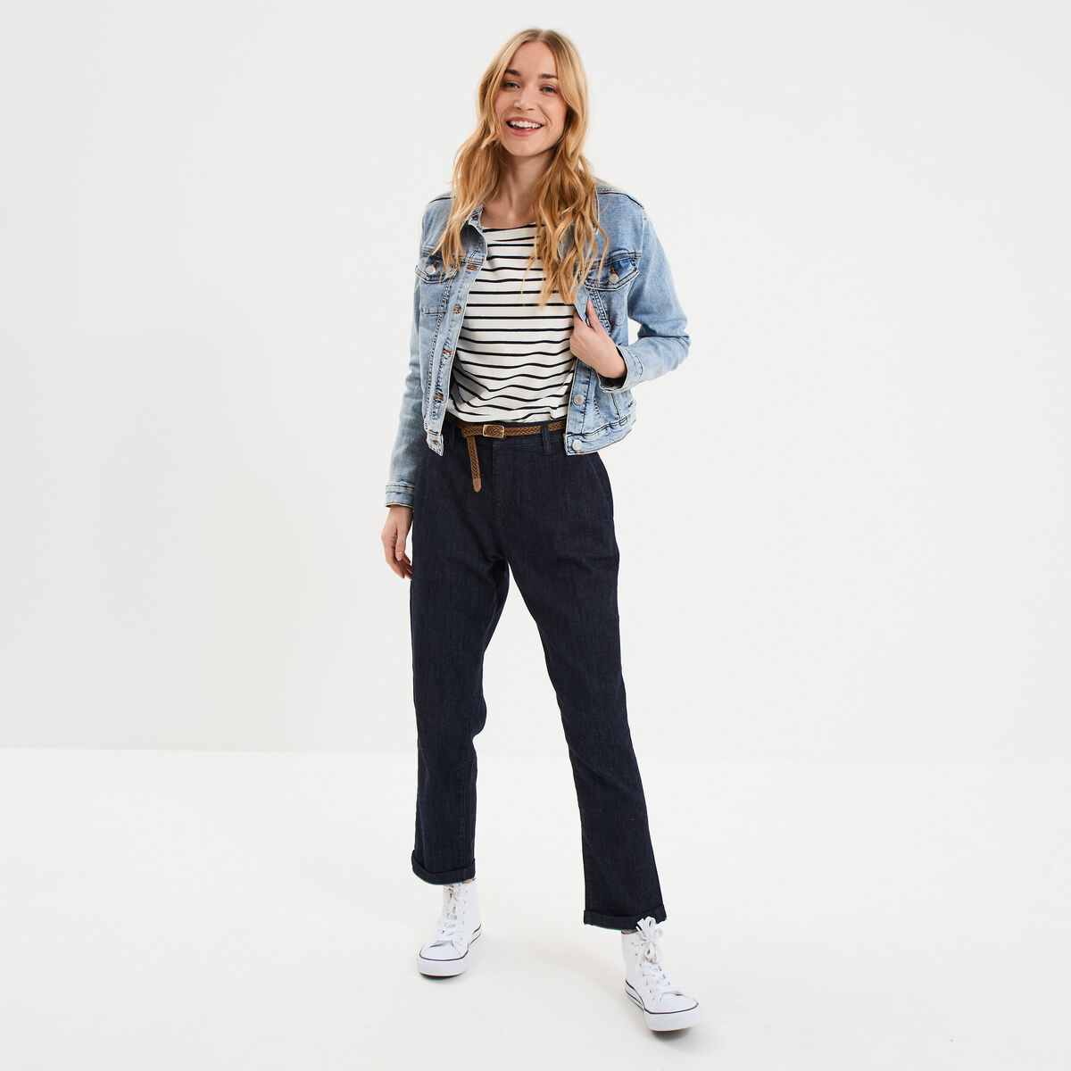 T-shirt marini&egrave;re col rond avec boutons ecru femme