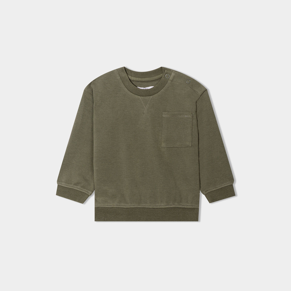 Sweat manches longues 1 poche coton vert kaki bébé garçon