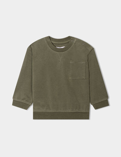 Sweat manches longues 1 poche coton vert kaki bébé garçon
