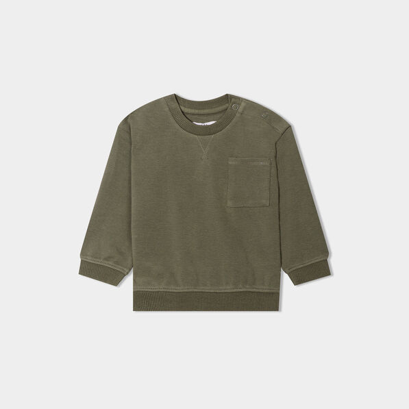 sweat manches longues 1 poche coton vert kaki bebeg Sweat manches longues 1 poche coton vert kaki bébé garçon