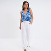 Blouse col en V bretelles larges bleu electrique femme