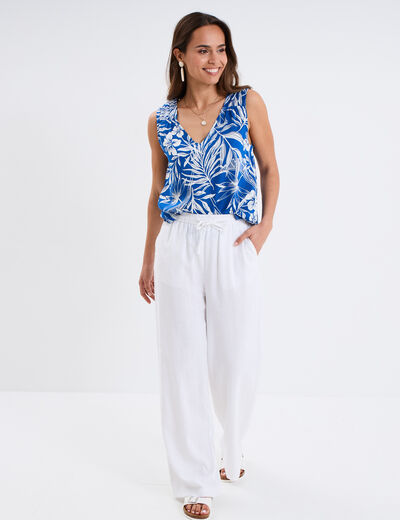Blouse col en V bretelles larges bleu electrique femme