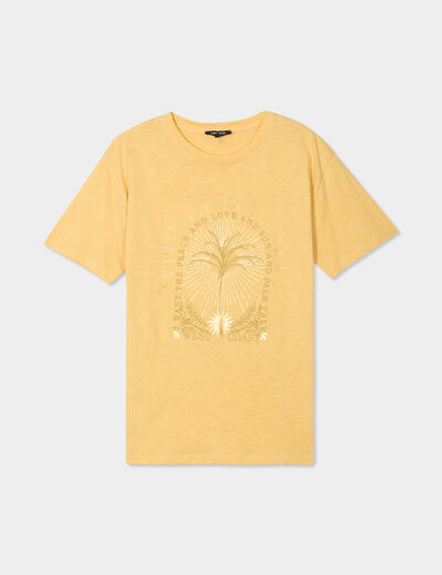 T-shirt droit manches courtes col rond jaune clair femme