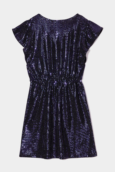 Robe à sequins et volants Liberto bleu marine fille