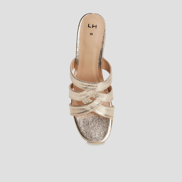Mules à talons métallisées jaune or femme