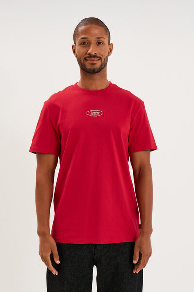 T-shirt droit manches courtes coton rouge fonc&eacute; homme