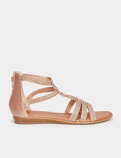 Sandales brides tress&eacute;es strass Claudia rose champagne femme