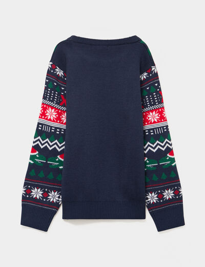 Pull de No&euml;l col rond bleu marine gar&ccedil;on