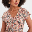 T-shirt col en V manches courtes terracotta femme