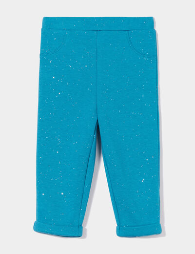 Pantalon doublé à paillettes vert turquoise bébé fille