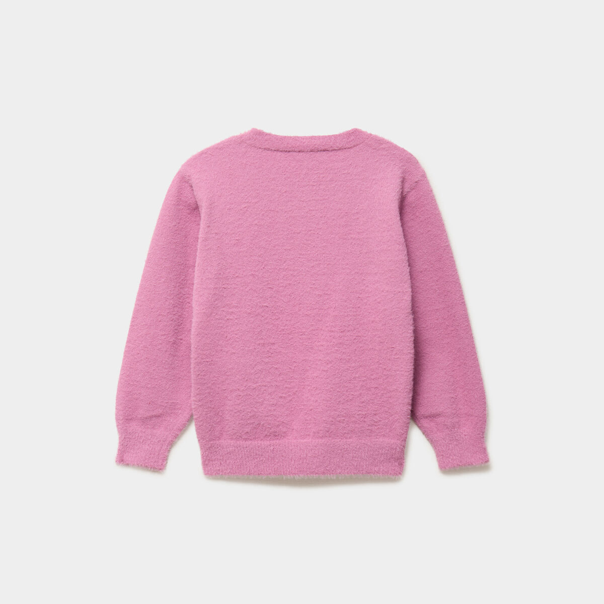 Pull mailles duveteuses manches longues rose poudr&eacute;e fille