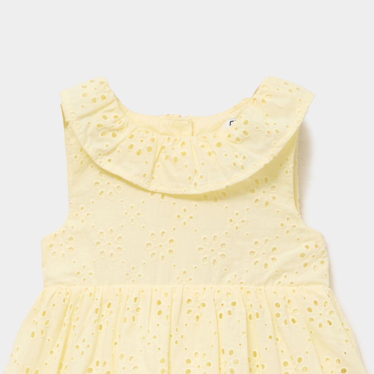 Robe &eacute;vas&eacute;e broderie anglaise coton jaune clair b&eacute;b&eacute; fille