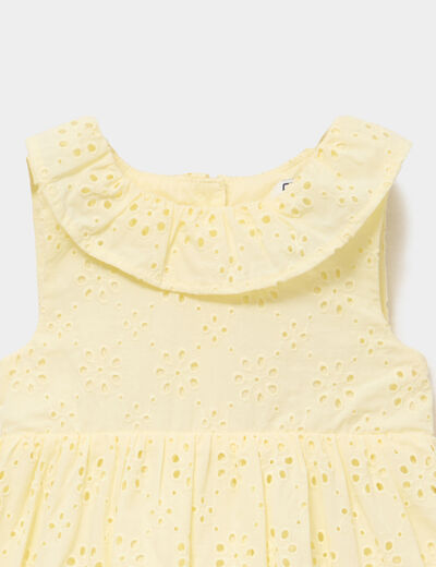 Robe &eacute;vas&eacute;e broderie anglaise coton jaune clair b&eacute;b&eacute; fille