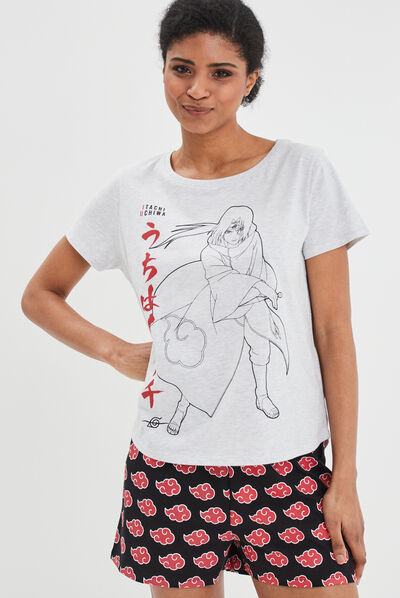 Ensemble pyjama short 2 pièces Naruto gris clair femme