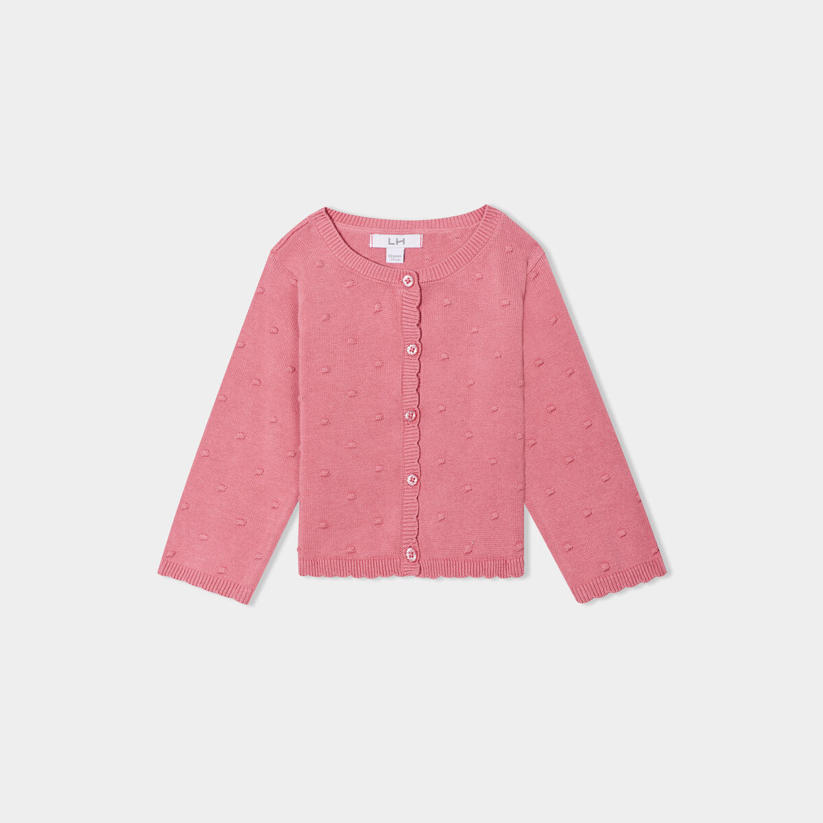 Gilet boutonné bord festonné coton vieux rose bébé fille