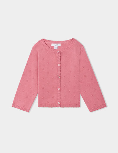 Gilet boutonné bord festonné coton vieux rose bébé fille