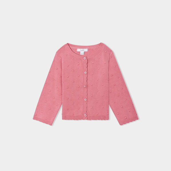 gilet boutonne bord festonne coton vieux rose bebef Gilet boutonné bord festonné coton vieux rose bébé fille