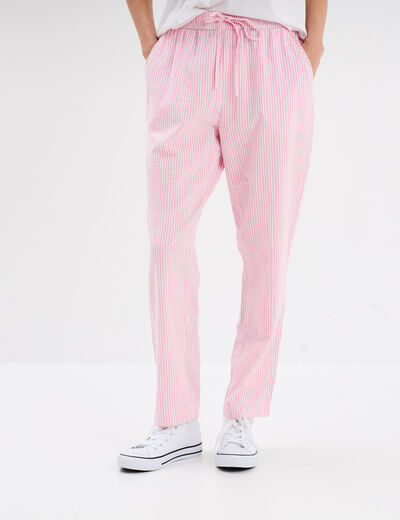 Pantalon cigarette coton élastiqué rose clair femme