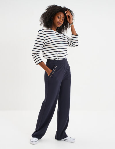 T-shirt manches 3/4 avec boutons coton ecru femme