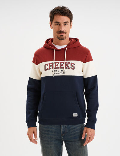 Sweat hoodie manches longues à capuche rouge foncé homme