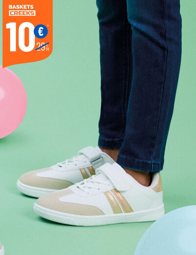 Tennis basses à scratchs blanc fille