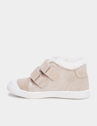 Baskets montantes à scratchs en cuir sable bébé fille