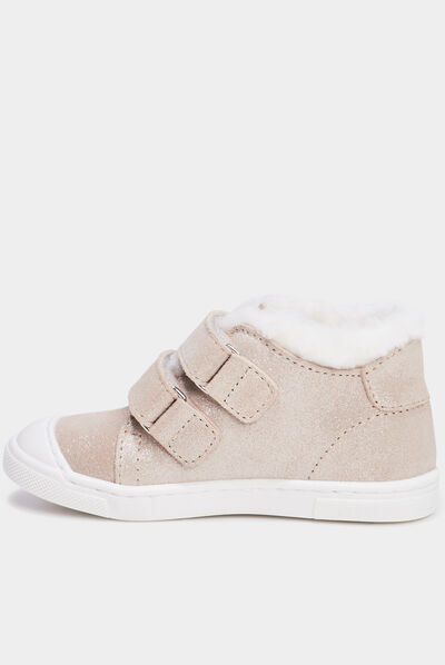 Baskets montantes à scratchs en cuir sable bébé fille