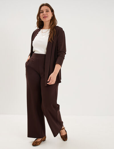 Veste courte col ch&acirc;le oversize marron fonc&eacute; femme grande taille