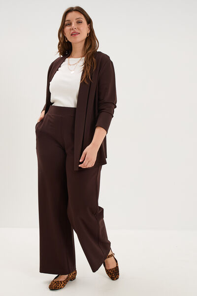 Veste courte col ch&acirc;le oversize marron fonc&eacute; femme grande taille