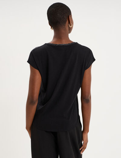 T-shirt col rond manches courtes noir femme