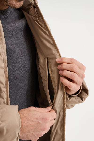 Doudoune courte &agrave; capuche d&eacute;perlante taupe homme