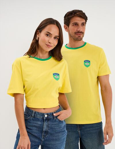 T-shirt maillot de football Br&eacute;sil coton jaune mixte