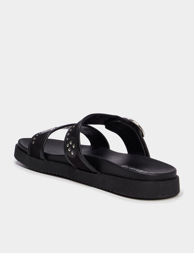 Mules avec brides &agrave; clous noir femme