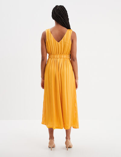 Robe longue fluide col détail bijou jaune foncé femme