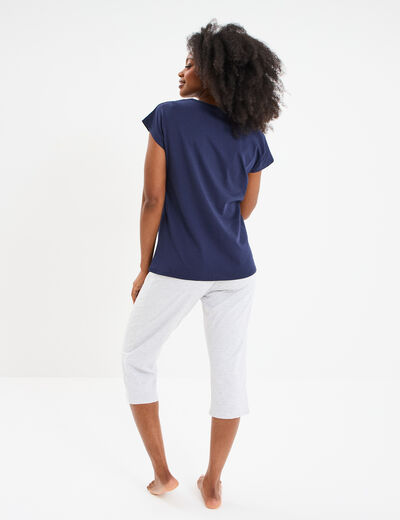 Ensemble pyjama corsaire t-shirt coton bleu marine femme