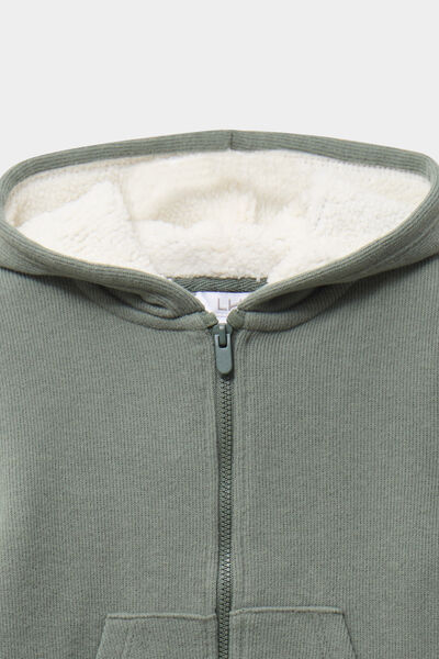 Gilet c&ocirc;tel&eacute; doubl&eacute; &agrave; capuche vert kaki b&eacute;b&eacute; gar&ccedil;on