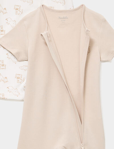 Lot 2 combishorts manches courtes coton taupe b&eacute;b&eacute;