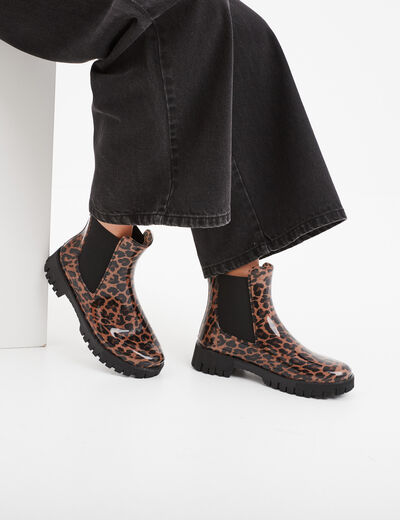 Bottes de pluie chelsea crant&eacute;es noir femme