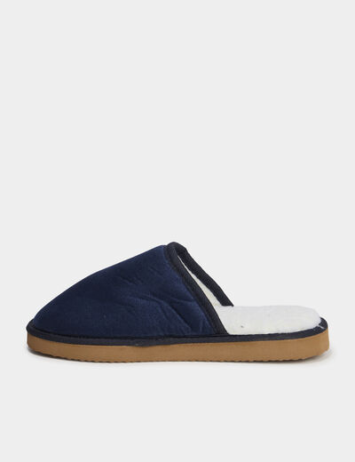 Chaussons mules doublure effet polaire bleu marine homme