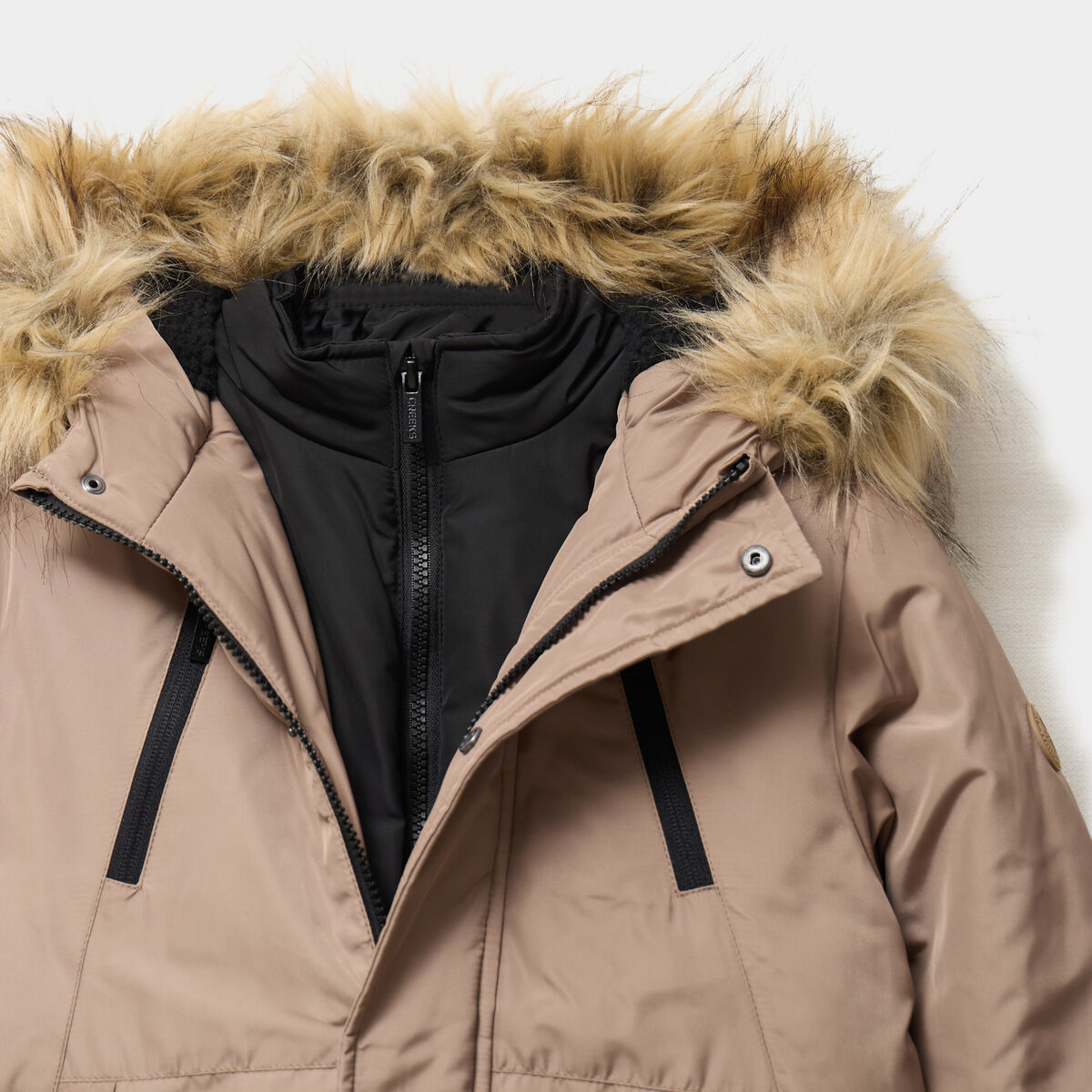 Parka &agrave; capuche fausse fourrure camel gar&ccedil;on